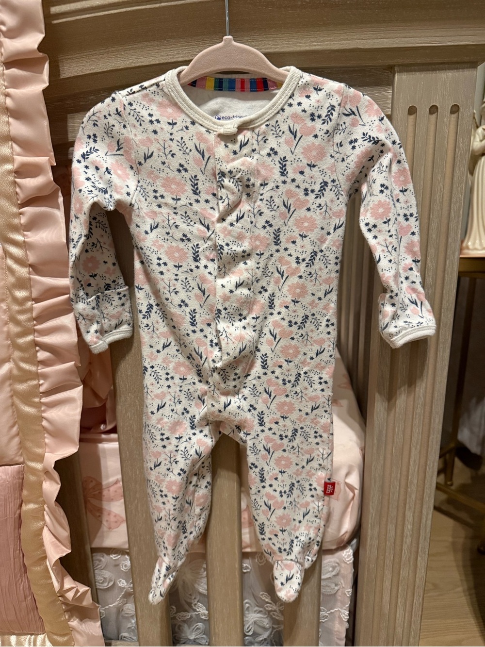 Magnetic Me Cream Footed Floral One-Piece with Pink & Navy Accents